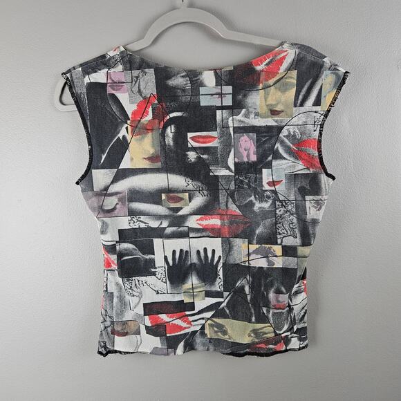 Y2k Wearable Artsy Grunge Tank Top Size Large Collage Faces - Picture 2 of 6